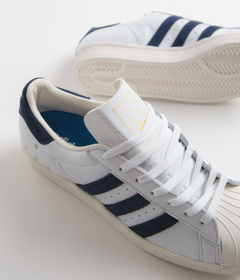 Adidas x Pop Trading Company Superstar ADV shoes in FTWR White and Collegiate Navy / Chalk White