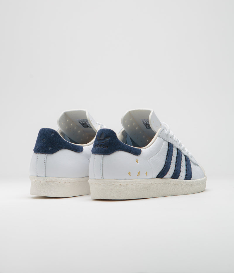 Adidas x Pop Trading Company Superstar ADV shoes in FTWR White and Collegiate Navy / Chalk White