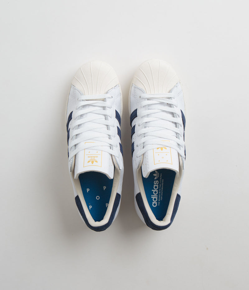Adidas x Pop Trading Company Superstar ADV shoes in FTWR White and Collegiate Navy / Chalk White