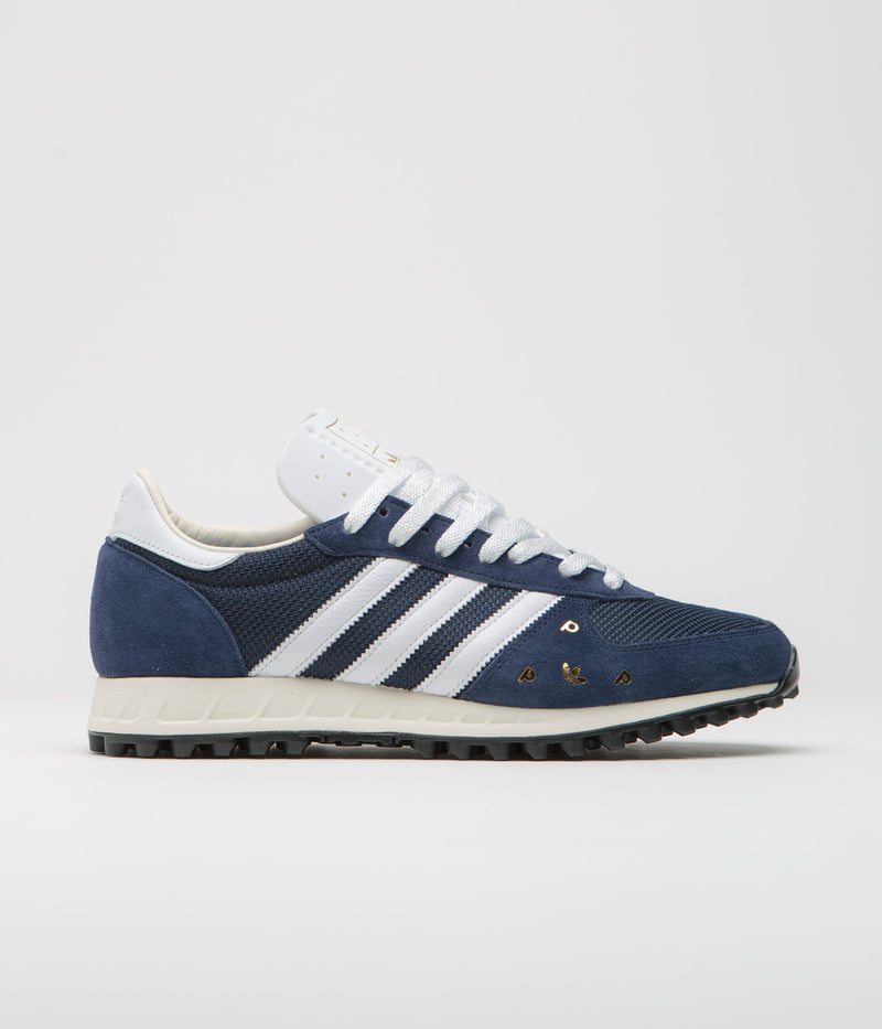 Adidas x Pop Trading Company TRX Shoes in Collegiate Navy and FTWR White / Chalk White