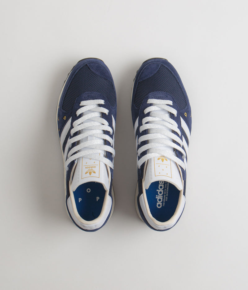 Adidas x Pop Trading Company TRX Shoes in Collegiate Navy and FTWR White / Chalk White