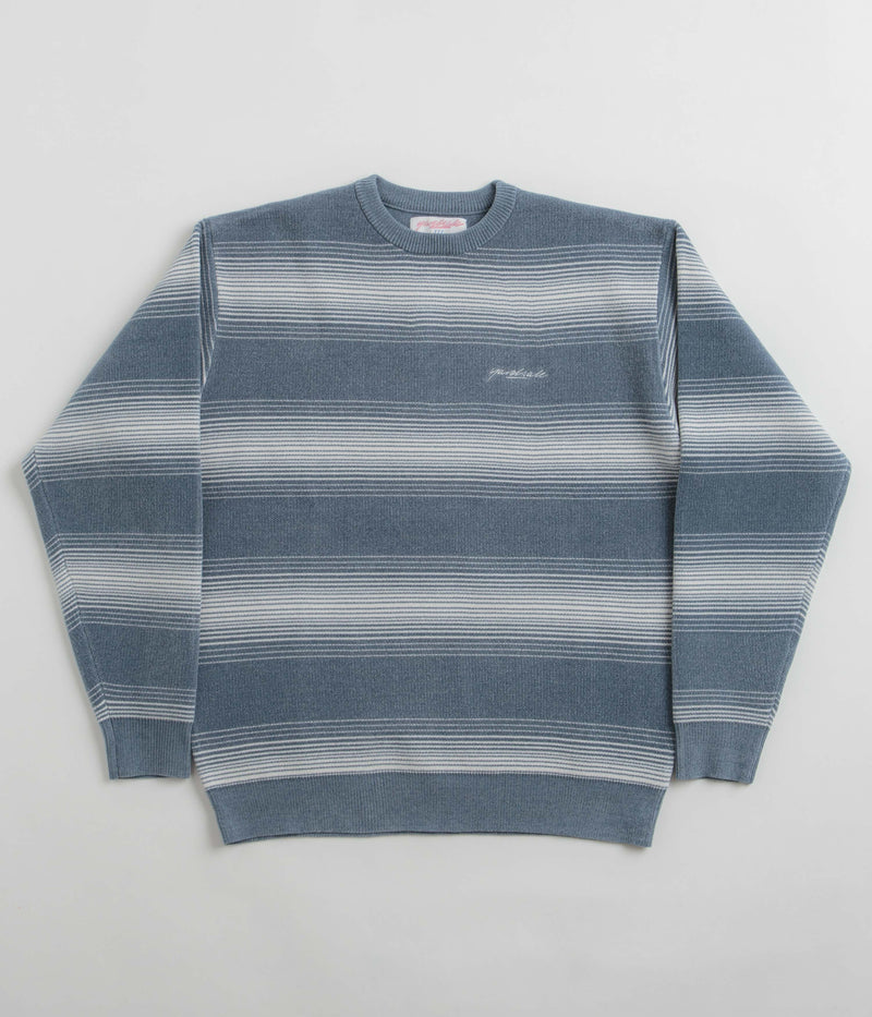 Yardsale Ripple Chenille Crewneck Sweatshirt in White and Blue
