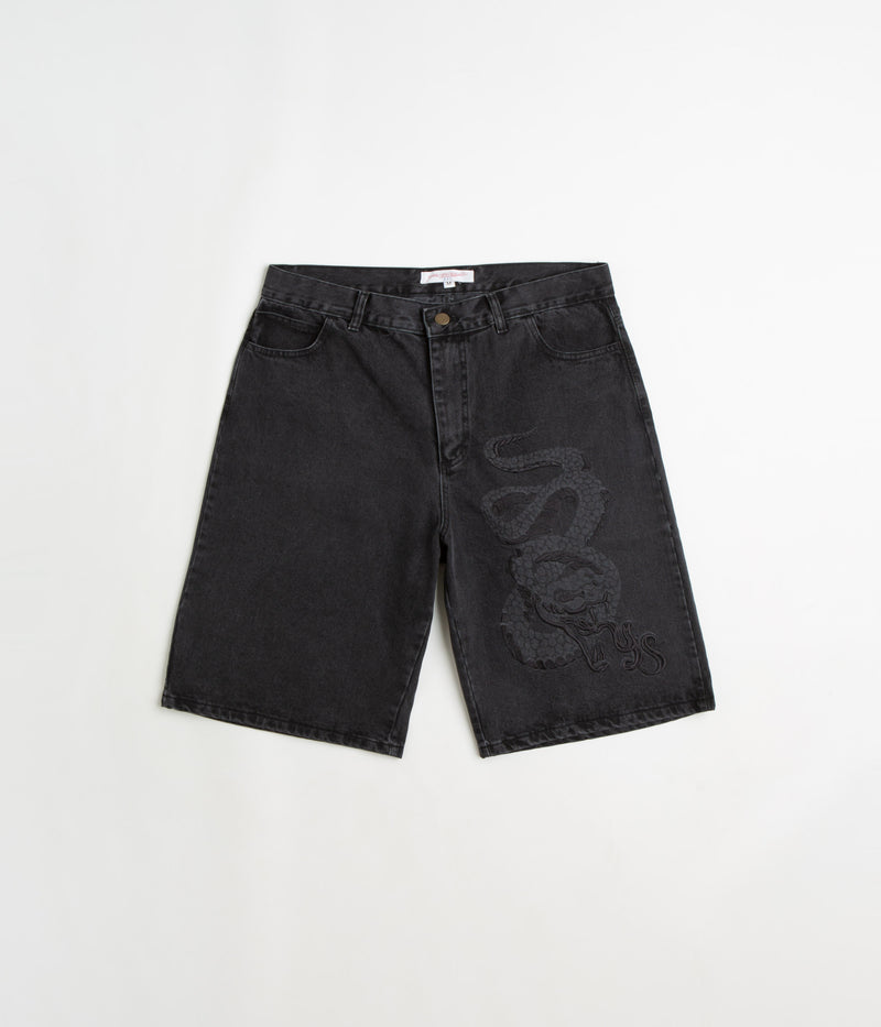 Yardsale Snake Denim Shorts in Black
