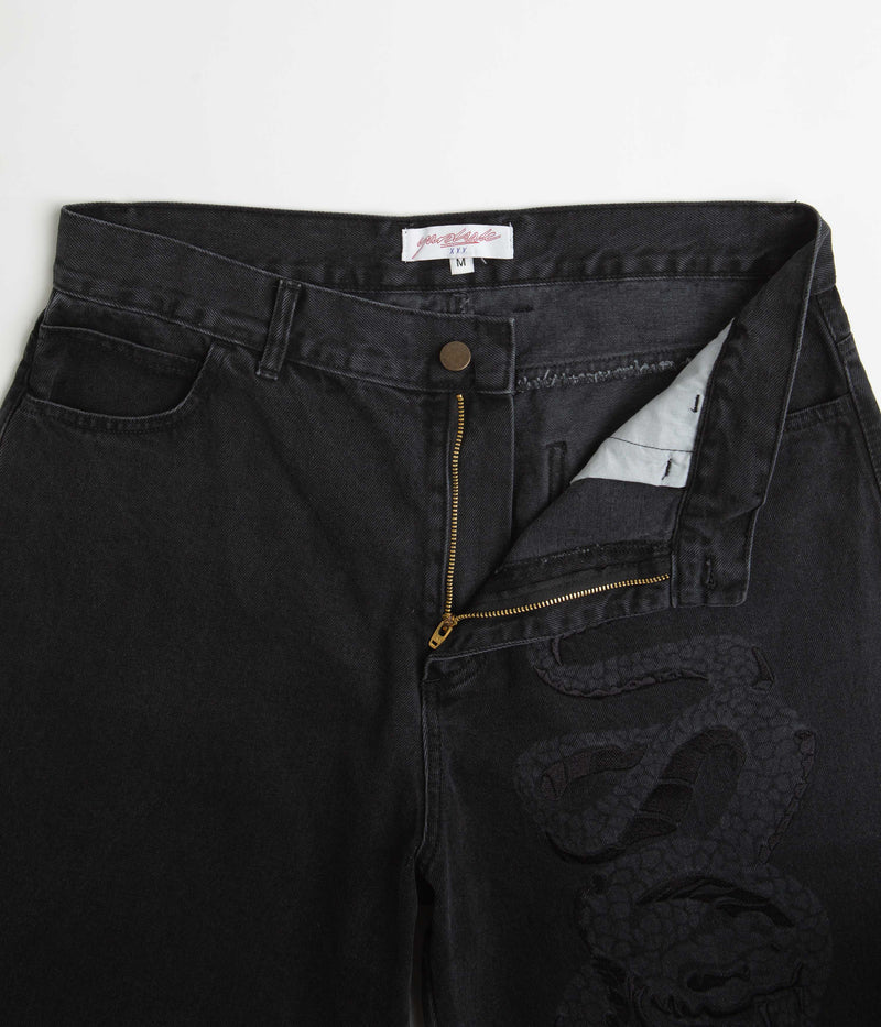 Yardsale Snake Denim Shorts in Black